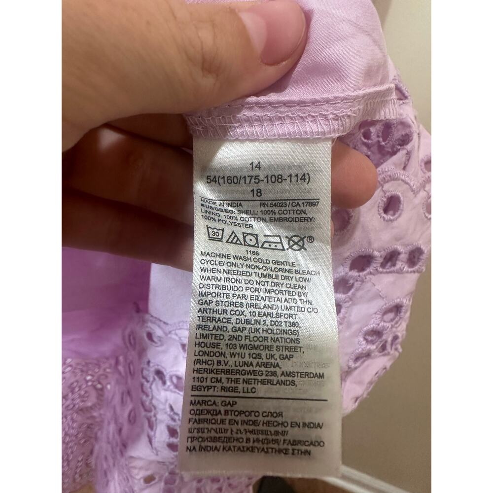 Gap Sz 14 NWT One Shoulder Midi Dress Eyelet Trim Lavender Tiered Flowy Cotton - Picture 6 of 7
